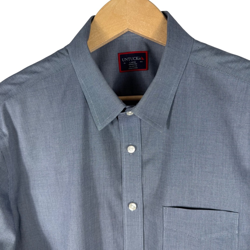 UNTUCKit Pio-Cesare Wrinkle-Free Shirt Mens L Navy Blue Button Down 35451